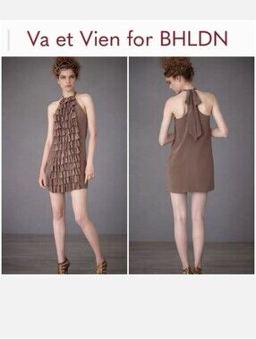 BHLDN Va et vien brown evening cocktail evening mini dress size 8